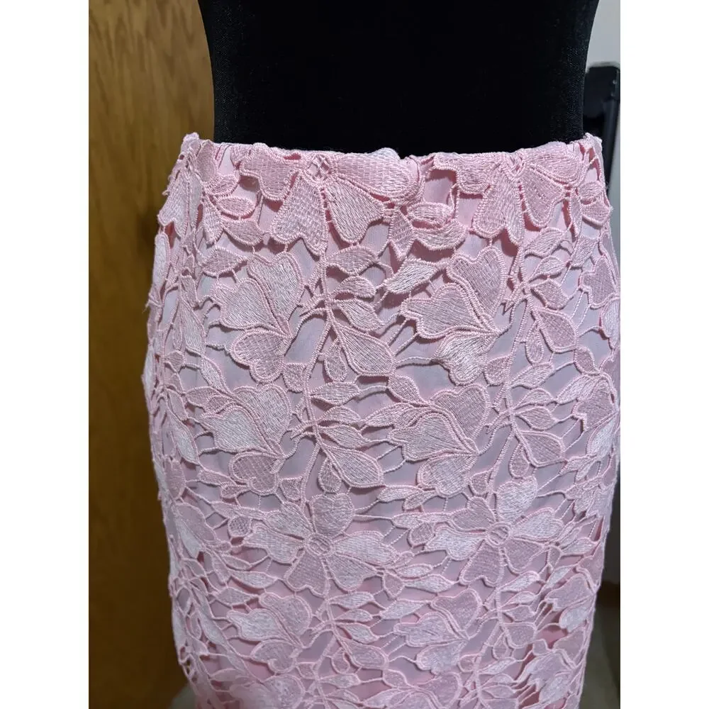 NWT‎ full lace pink midi skirt floral women's M A New Day spring summer feminine